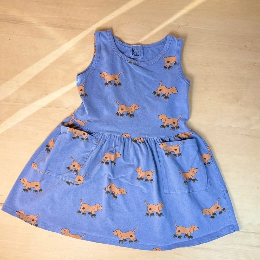 LottieKids Blue Dog Print Sleeveless Cotton Dress